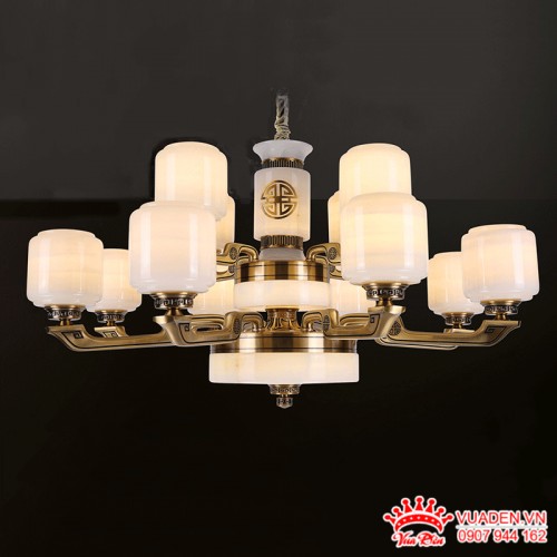 Đèn chùm chất liệu hợp kim cao cấp chao thủy tinh kiểu dáng...