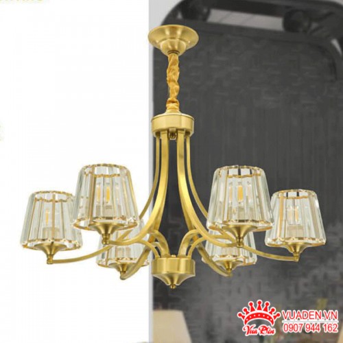 Đèn chùm đồng 6 tay thiết kế phong cách đơn giản hiện đại