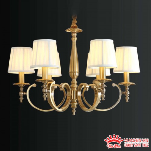 Đèn chùm đồng chao vải thiết kế cổ điển sang trọng