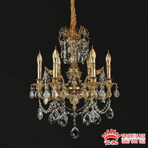 Đèn chùm đồng cổ điển trang trí pha lê giọt nước lấp lánh...