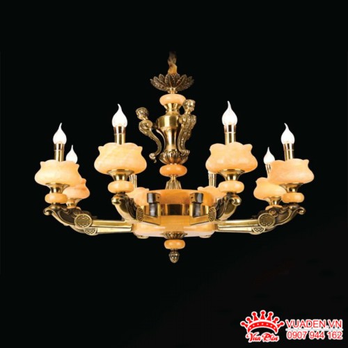 Đèn chùm đồng nguyên chất chao đá tự nhiên cổ điển sang...