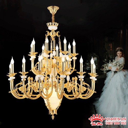 Đèn chùm nến chao đá thiết kế 2 tầng tay nến sang trọng ấn...
