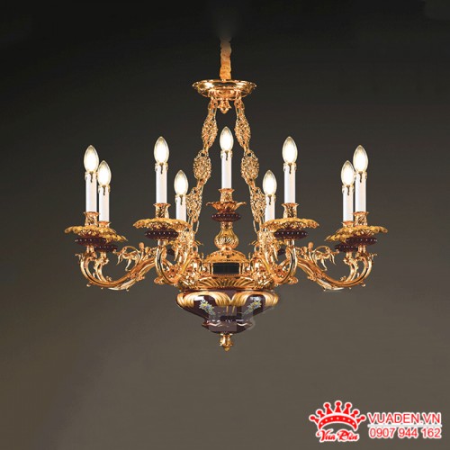 Đèn chùm nến thiết kế hợp kim xi mạ kết hợp gốm sứ cao...