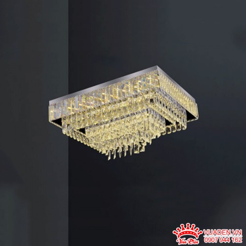 Đèn chùm pha lê áp trần khung chữ nhật hiện đại