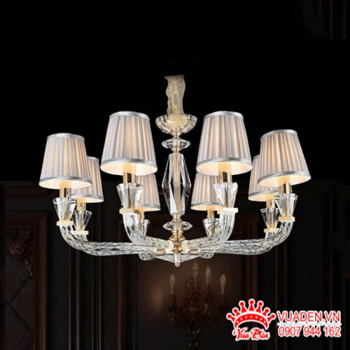 Đèn chùm pha lê chụp vải sang trọng