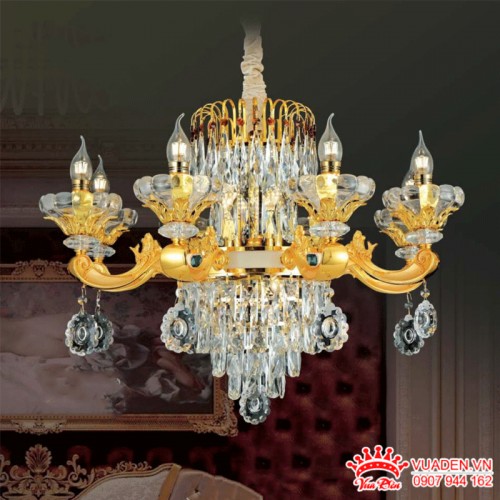 Đèn chùm pha lê nến chao thủy tinh thiết kế kiểu cổ điển...