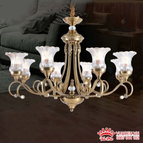 Đèn chùm thả chao thủy tinh tạo hình hoa cổ điển sang trọng