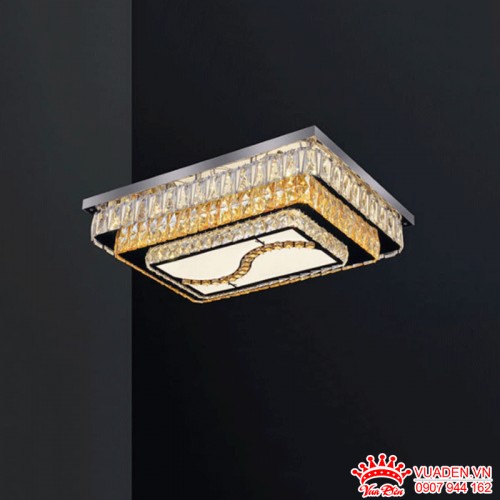 Đèn mâm áp trần khung chữ nhật viền pha lê sang trọng