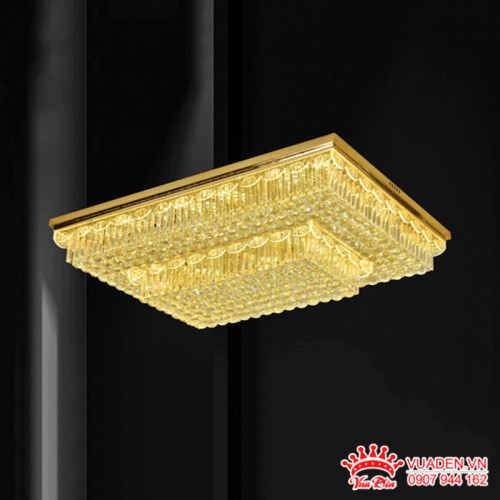Đèn mâm áp trần pha lê 2 tầng sang trọng độc đáo