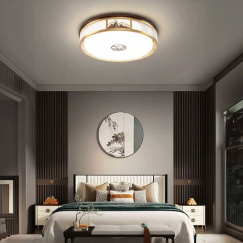 Đèn mâm ốp đồng đế gỗ phong cách cổ điển sang trọng
