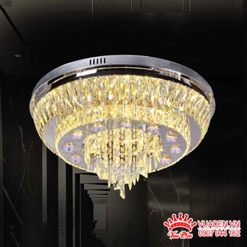 Đèn mâm ốp trần pha lê cao cấp thiết kế nhiều tầng led 3 màu...