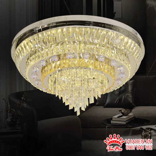 Đèn mâm ốp trần pha lê cao cấp thiết kế nhiều tầng led 3 màu