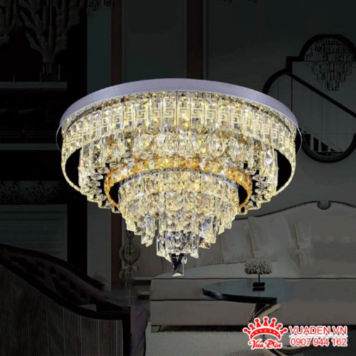 Đèn mâm ốp trần tròn thiết kế pha lê nhiều tầng lấp lánh