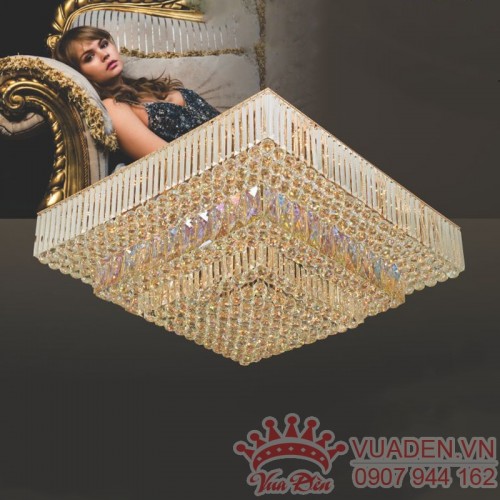 Đèn mâm pha lê vuông nhiều tầng trang trí phòng khách ấn tượng
