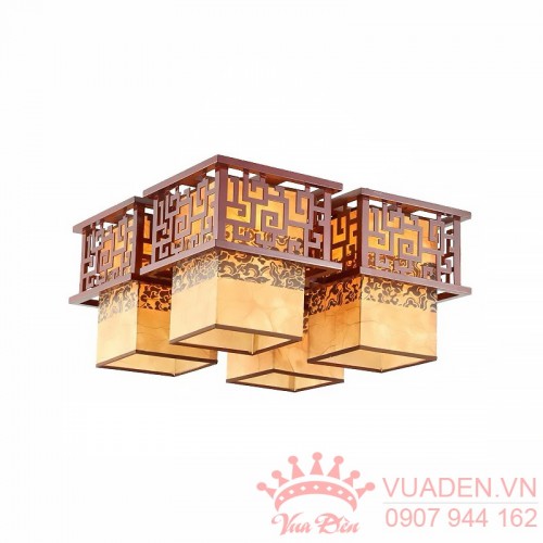Đèn ốp trần gỗ thiết kế 4 đèn theo kiểu cổ điển độc...
