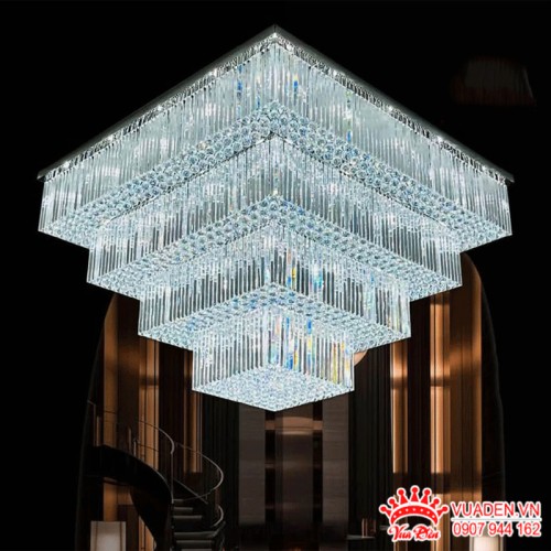 Đèn pha lê ốp trần thiết kế 4 tầng vuông đơn giản và sang...
