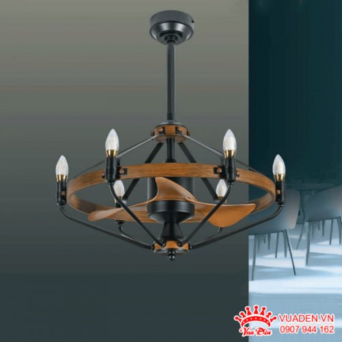 Đèn quạt trần giấu cánh trang trí bóng nến phong cách cổ điển