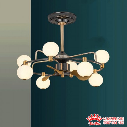 Đèn quạt trần giấu cánh trang trí quả cầu thủy tinh độc đáo