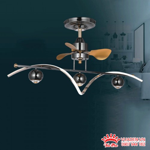 Đèn quạt trần trang trí 3 quả cầu đen kết hợp thanh Led uốn...