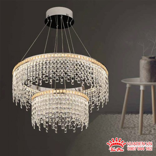 Đèn thả chuỗi pha lê 2 tầng sang trọng hiện đại