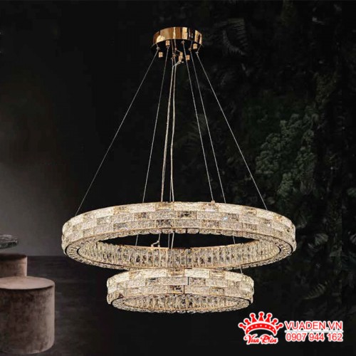 Đèn thả pha lê K9 2 vòng thả bàn ăn sang trọng