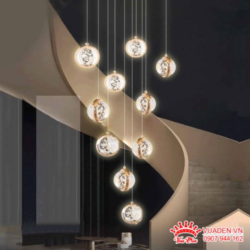 Đèn thả pha lê thông tầng thiết kế 10 quả cầu hình bọt...