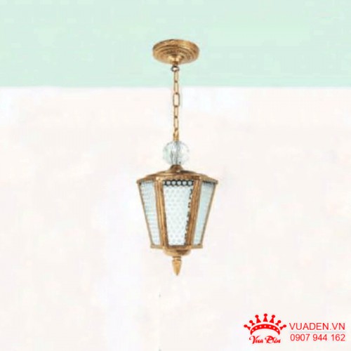 Đèn thả sân vườn thiết kế chao kính in hoa văn đẹp sang trọng