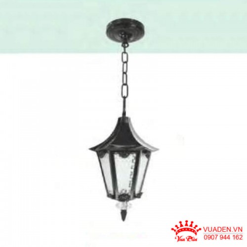 Đèn thả sân vườn thiết kế vỏ đen kết hợp chao kính in hoa...