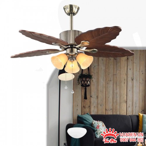 Quạt trần có đèn cánh lá bằng gỗ kết hợp đèn chùm cổ...